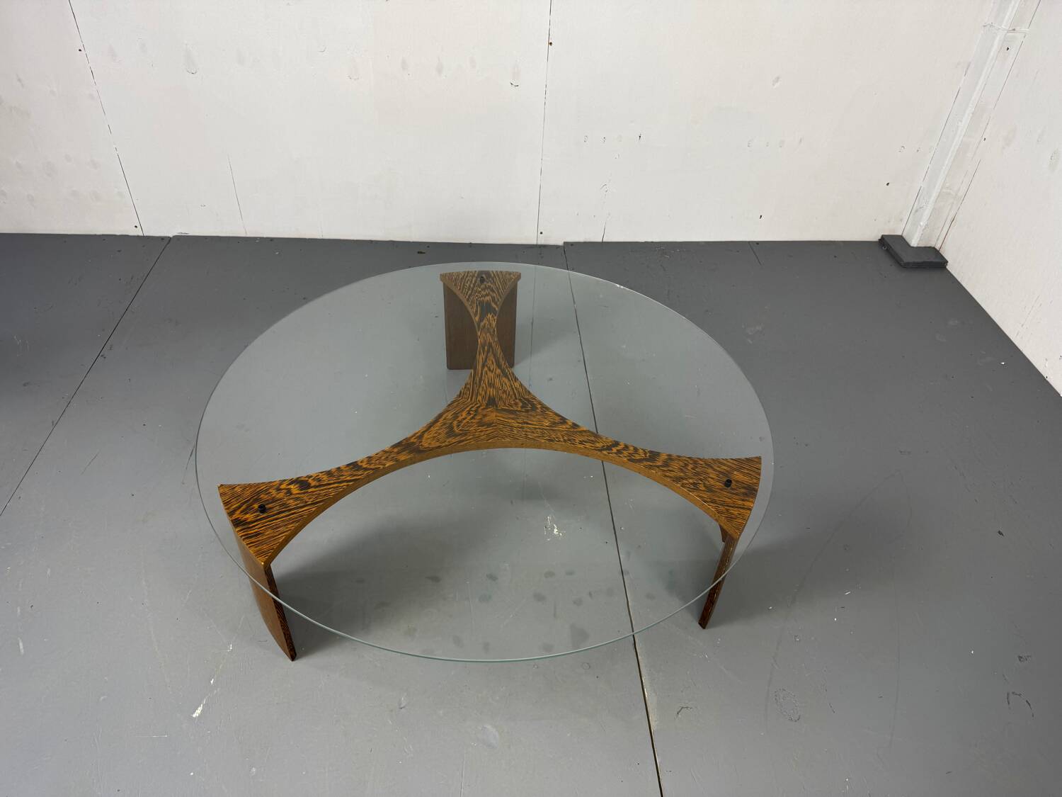 Mid-Century Modernist Wenge and Glass Round Coffee Table, 1970s