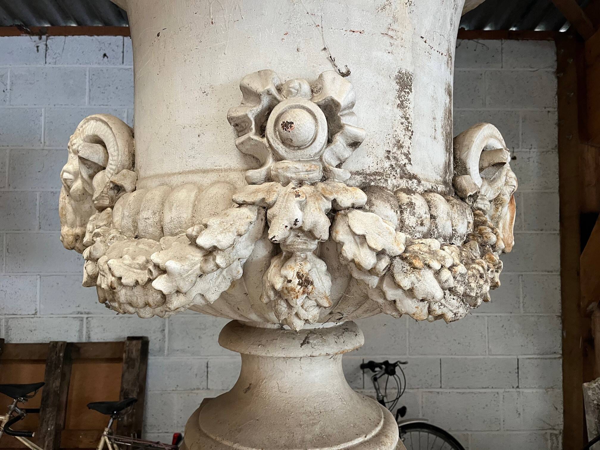 Pair of Neoclassical Style Cast Iron Vases, 19th Century