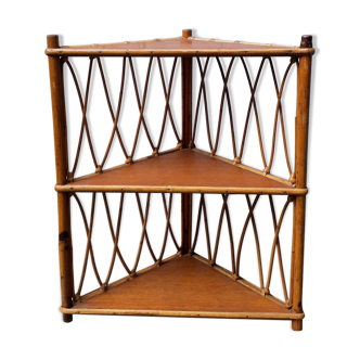 Corner rattan shelf