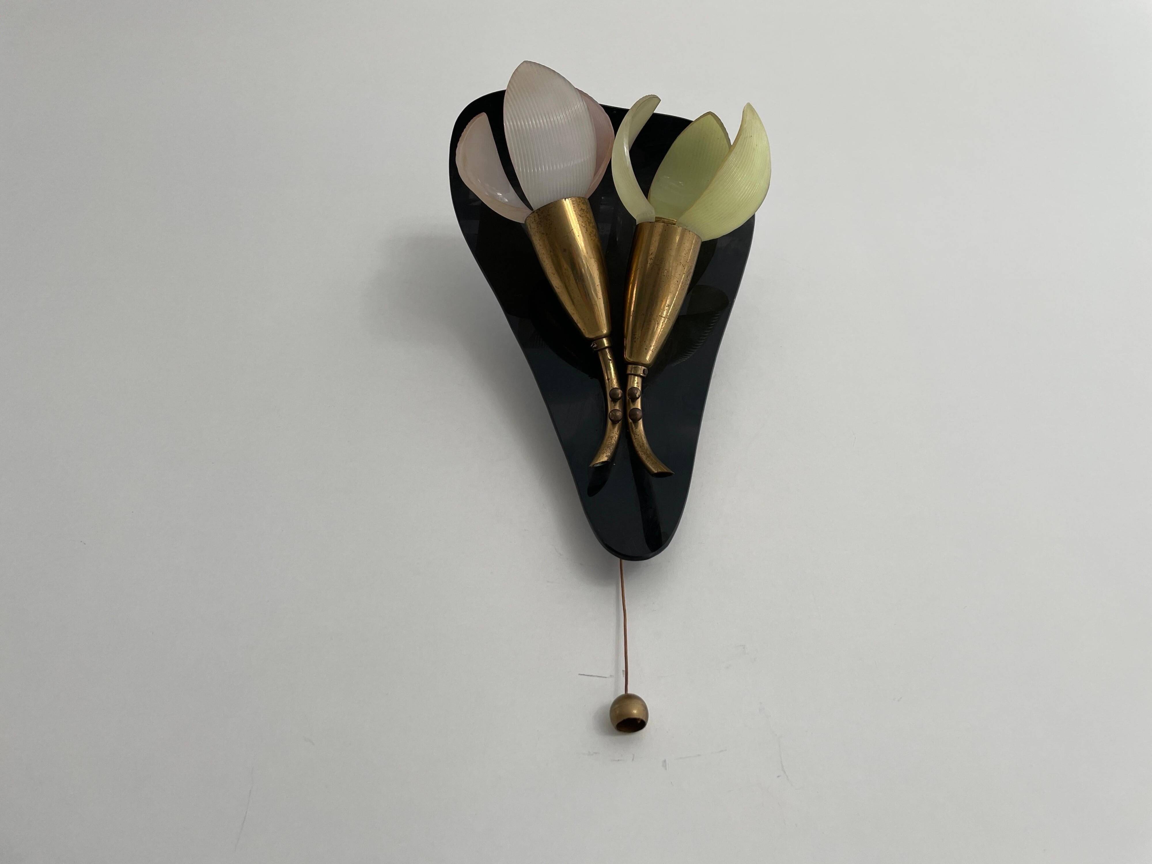 Simple plexiglass and brass wall light, Flower Design, mid-century by Geru, 1960s, Germany.