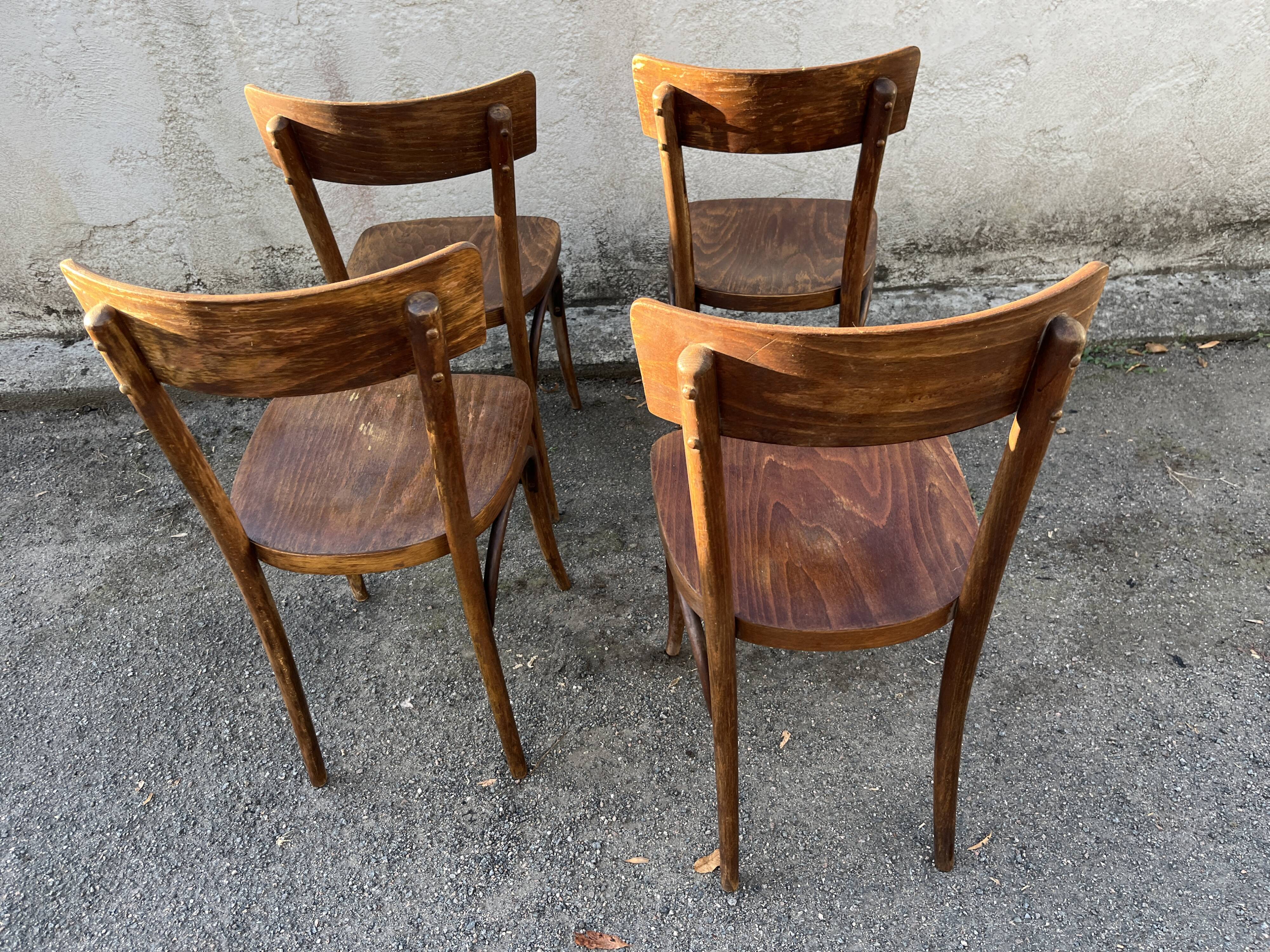 Set of 4 original Thonet wooden bistro chairs