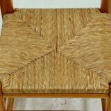 Set of 4 solid oak & rush brutalist dining chairs 1960s