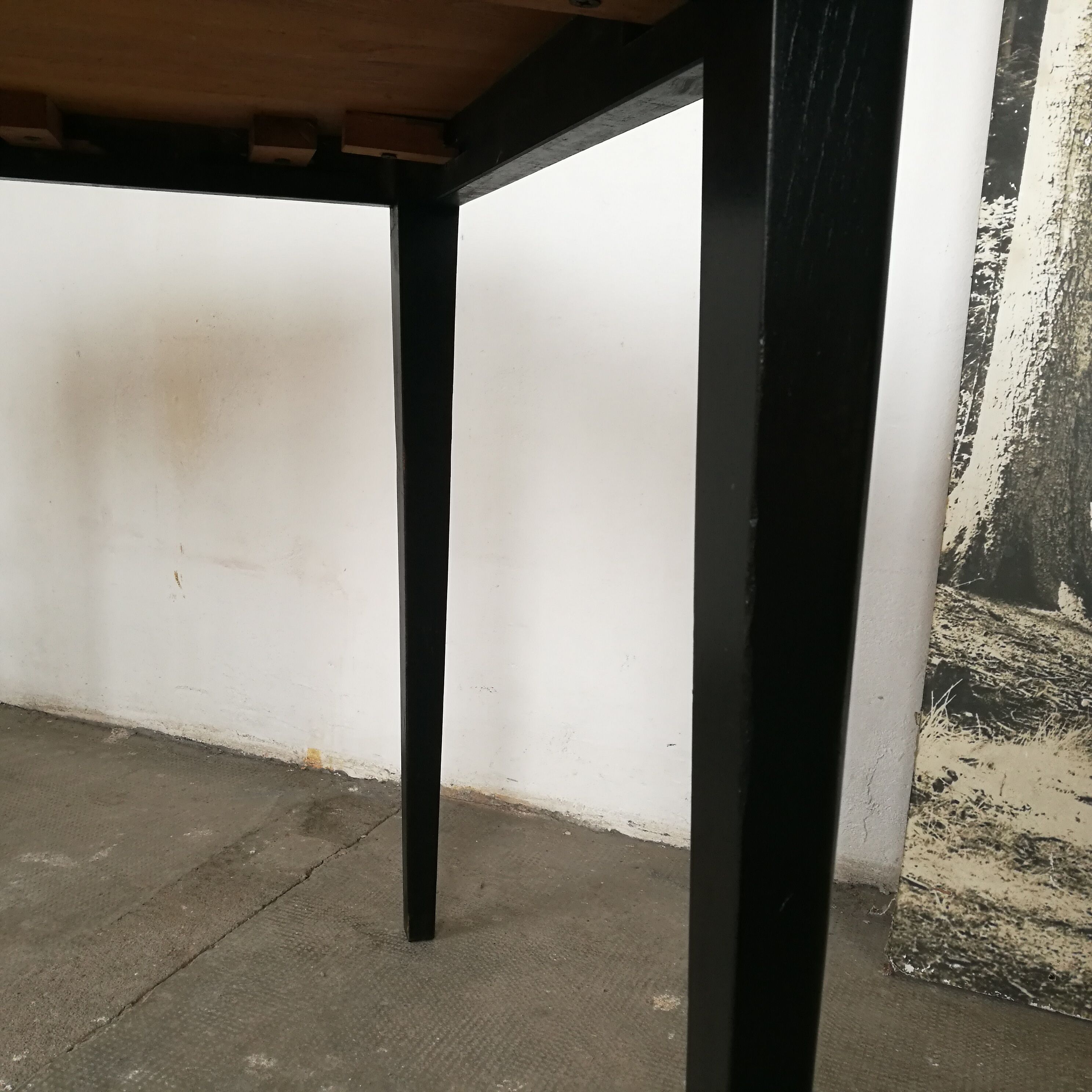 Scandinavian square table, spindle feet