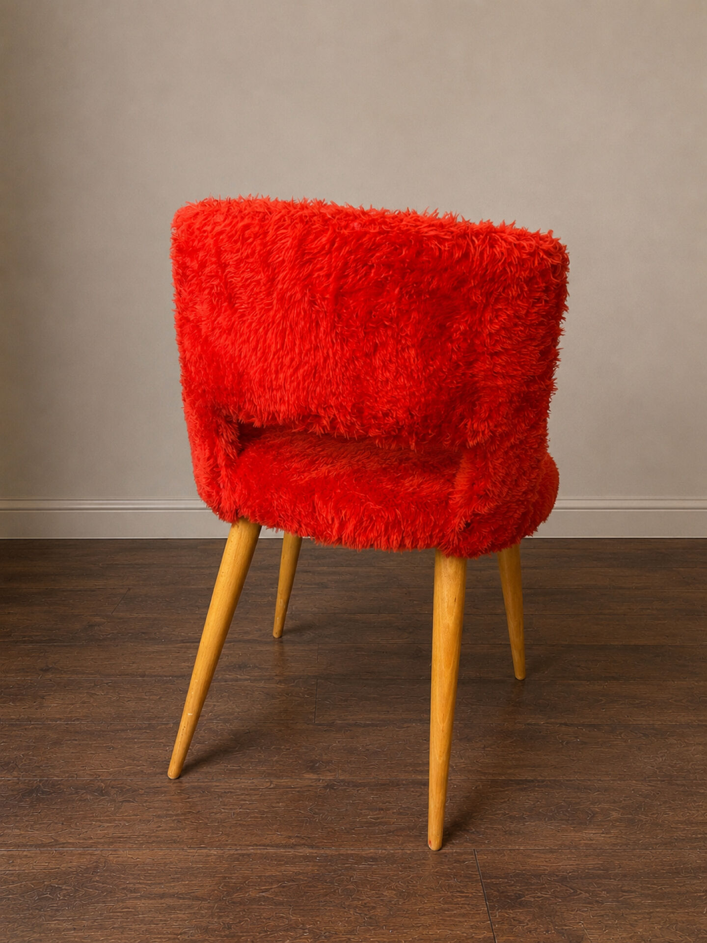 Pair of vintage red shaggy armchairs from the 1960s.