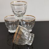 4 cups in transparent glass bordered gold