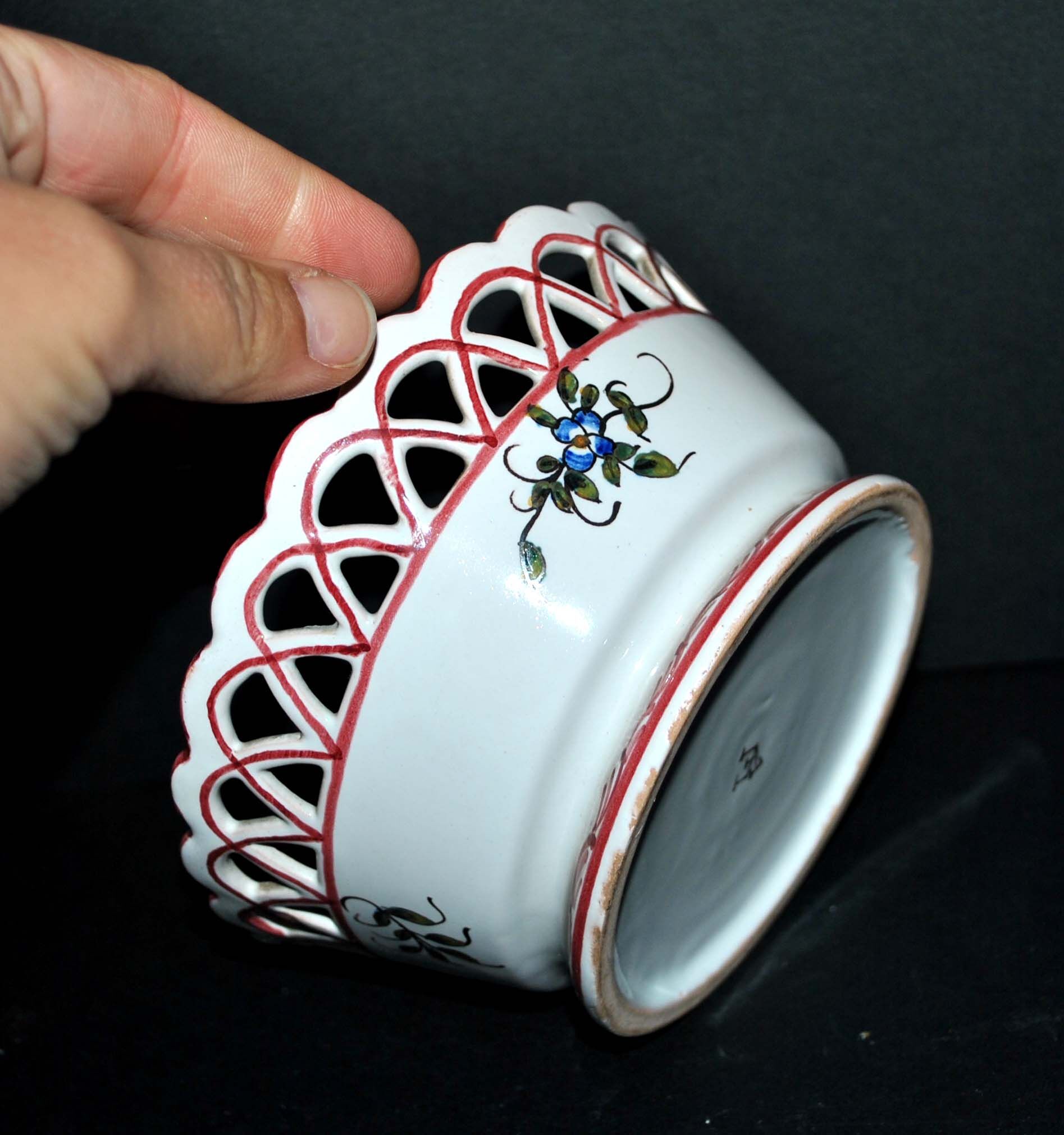 Openwork earthenware basket cup by Malicorne Emile Tessier