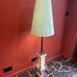 "Balustrade" lamp in terracotta, Ashoka silk shade, pistachio green.