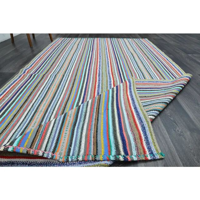 1970s Vintage Turkish Oushak Handmade Wool Cotton Blue Runner Rug 164x294