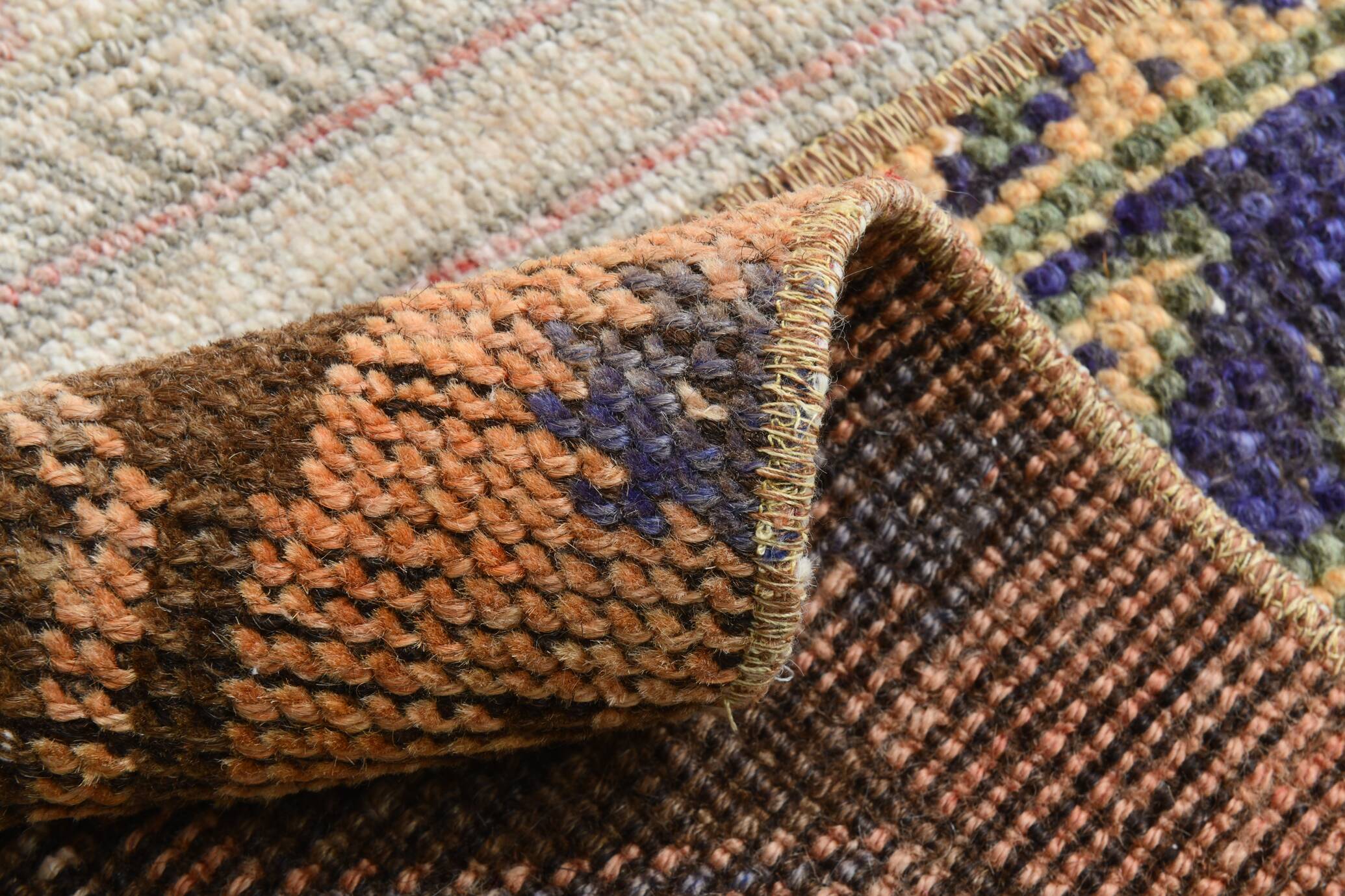 2x8 Short Blue Beige Vintage Runner Rug, 58x250Cm