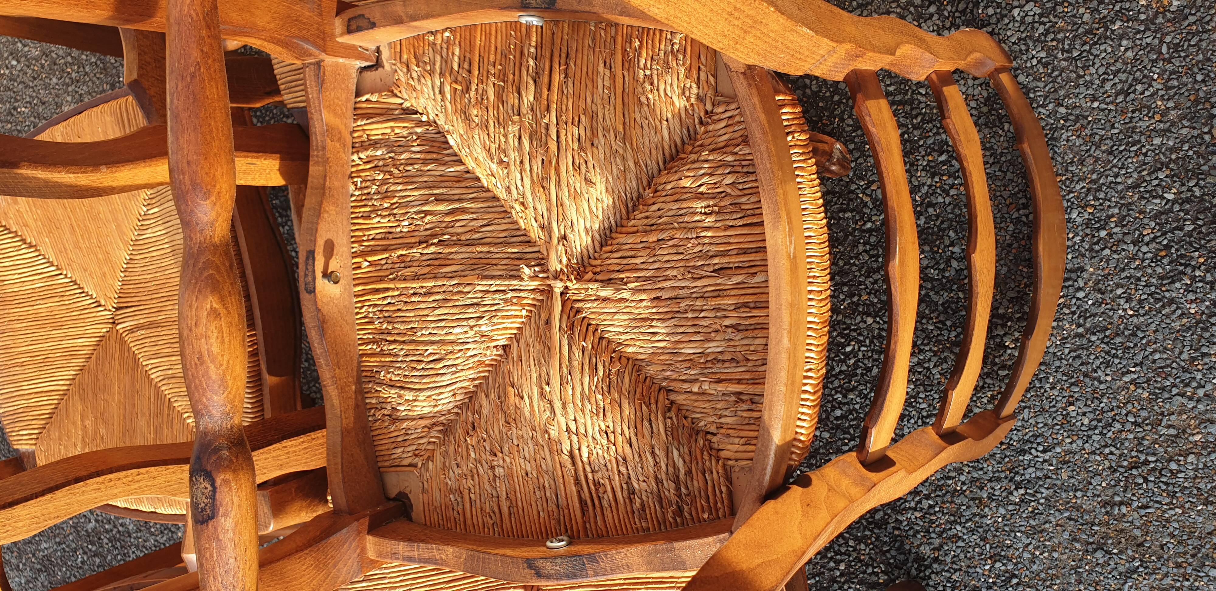 6 rustic Paillé chairs in Louis XV style