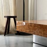 Coffee table with elm burl, integrated drawers, Mahey for Roche Bobois 1970.