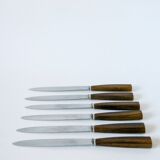 set of 6 brown horn knives 1970
