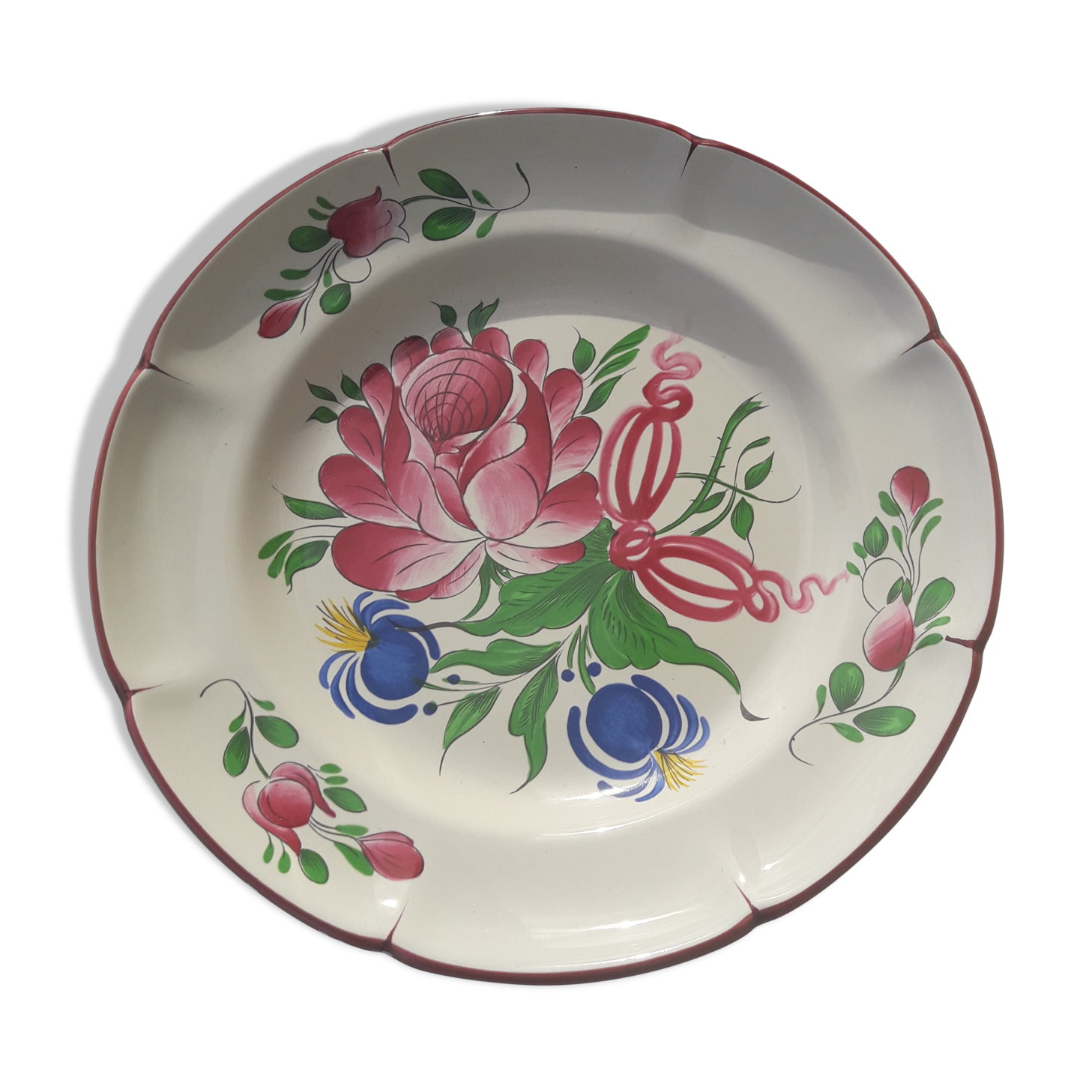 Saint Clement's earthenware plate 41 suede floral decoration 24.5 cm