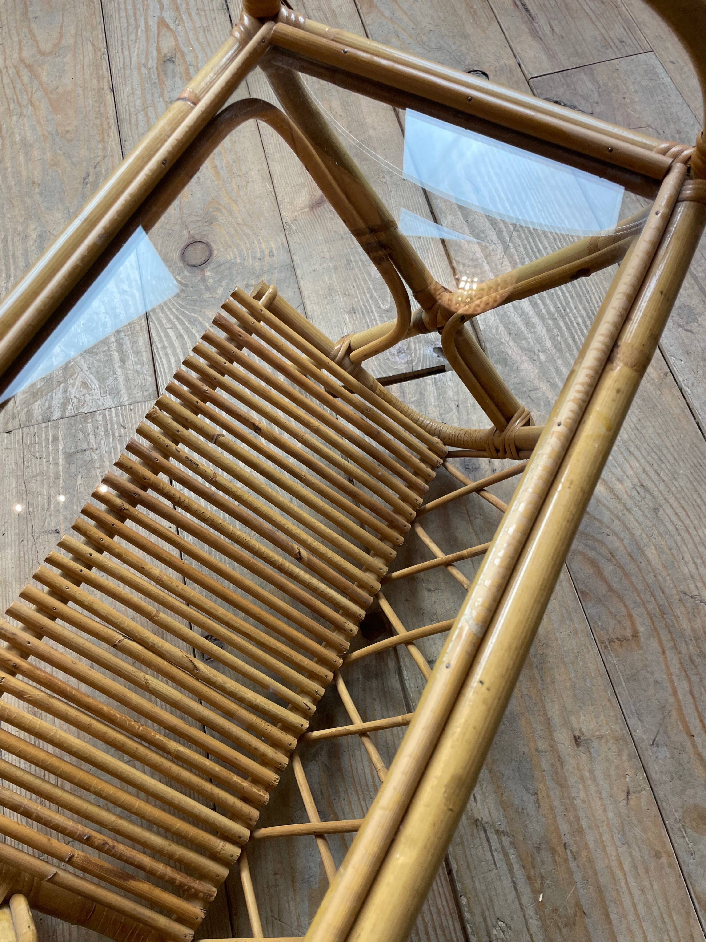 Rattan and glass end table 1960s