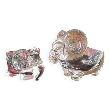 Set of 2 Vannes Crystal Pocket Emptyers, elephant and ram