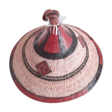 Old hat décor round, braided straw and leather