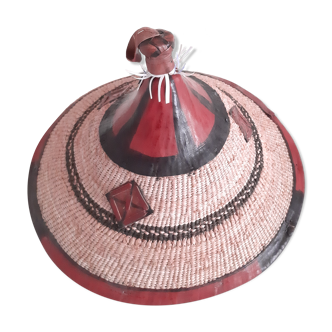 Old hat décor round, braided straw and leather