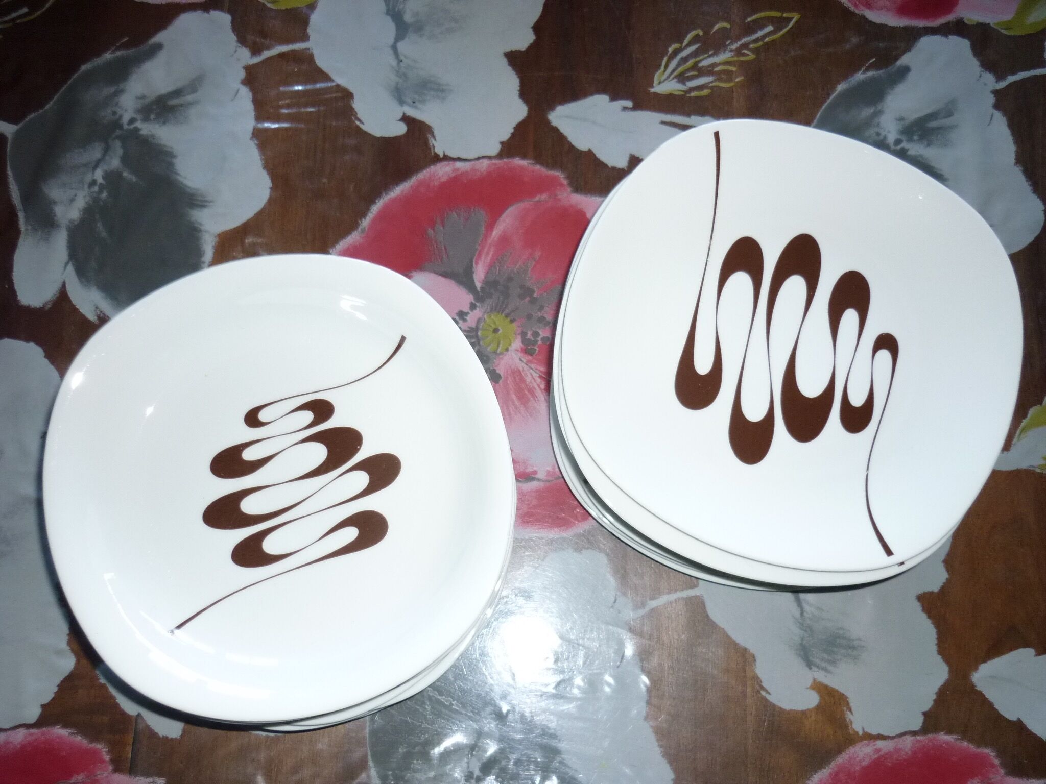 6 flat plates of the Slalom service in porcelain 70s