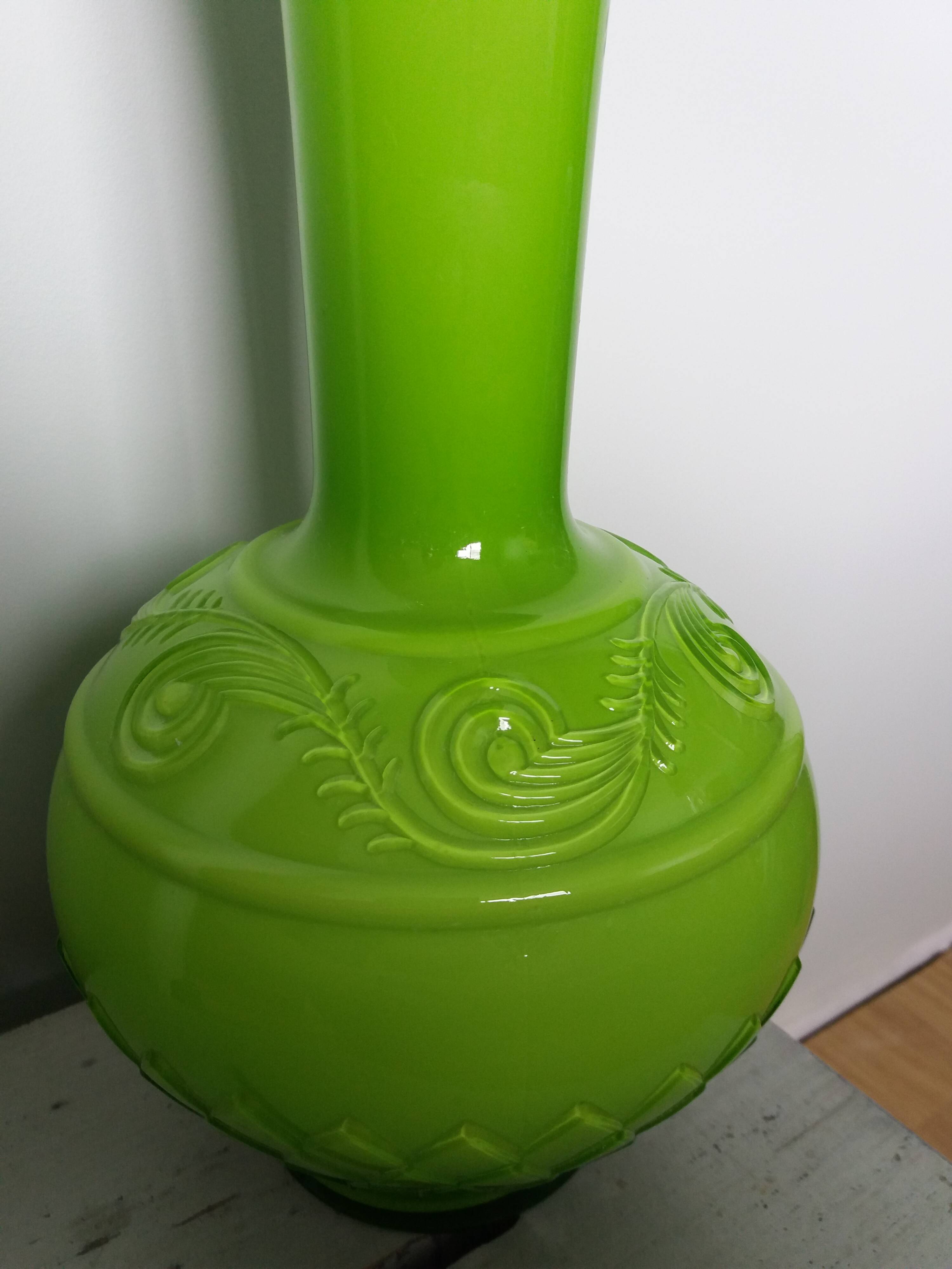 Apple green opaline glass vase