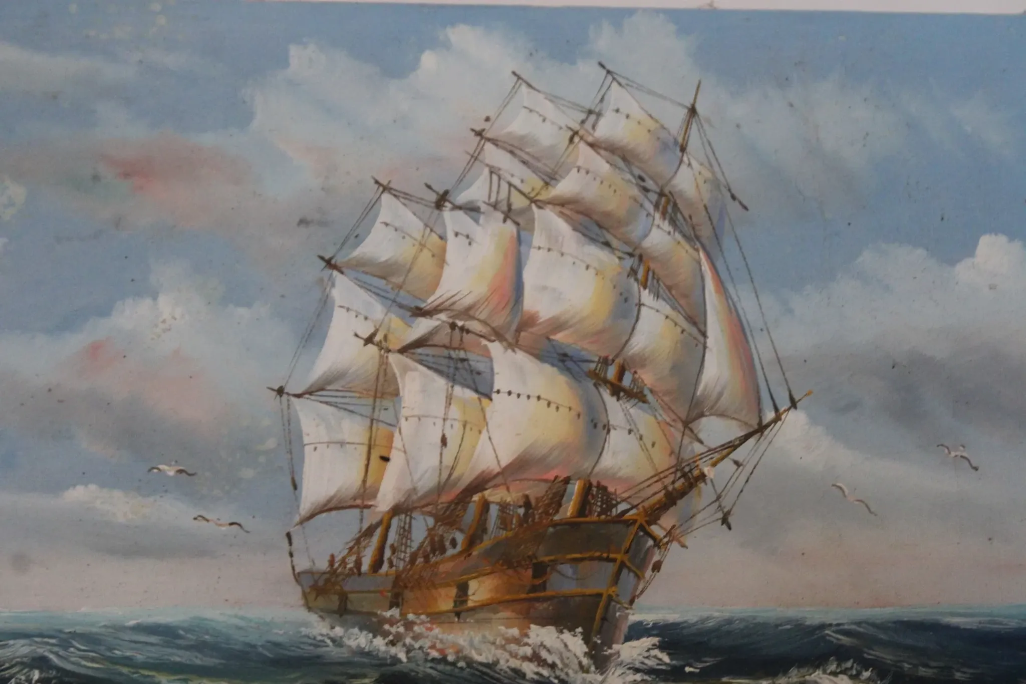 Marine painting on canvas signed "Sartini" – Large sailing ship at sea – 40 × 30 cm