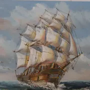 Marine painting on canvas signed "Sartini" – Large sailing ship at sea – 40 × 30 cm