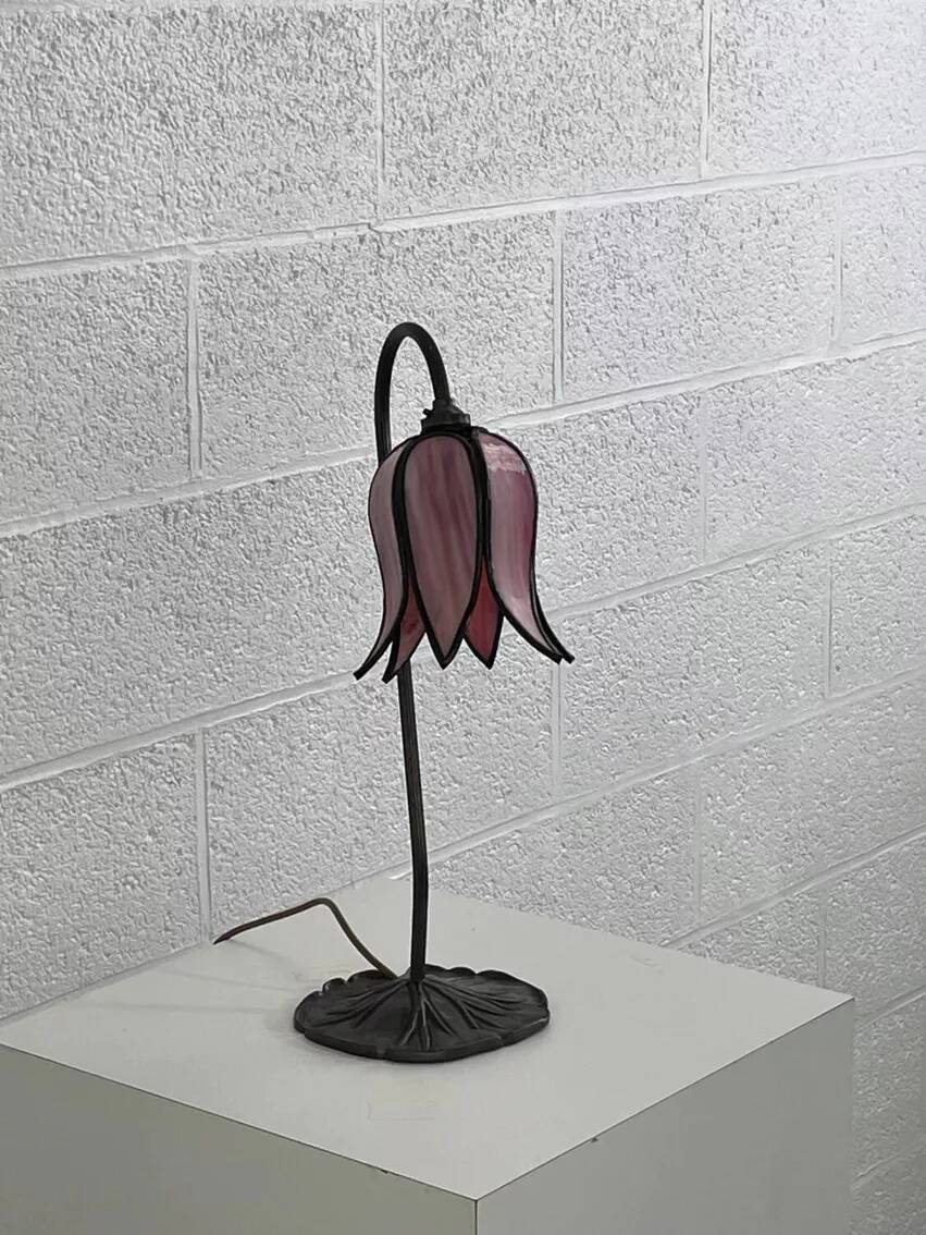 Flower lamp in bronze metal and glass paste