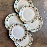 6 assiettes plates Badonviller en faïence, service "Quiberon"