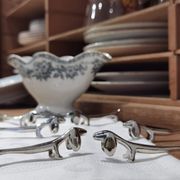 set of 6 knife holders in silver metal basset/dachshund