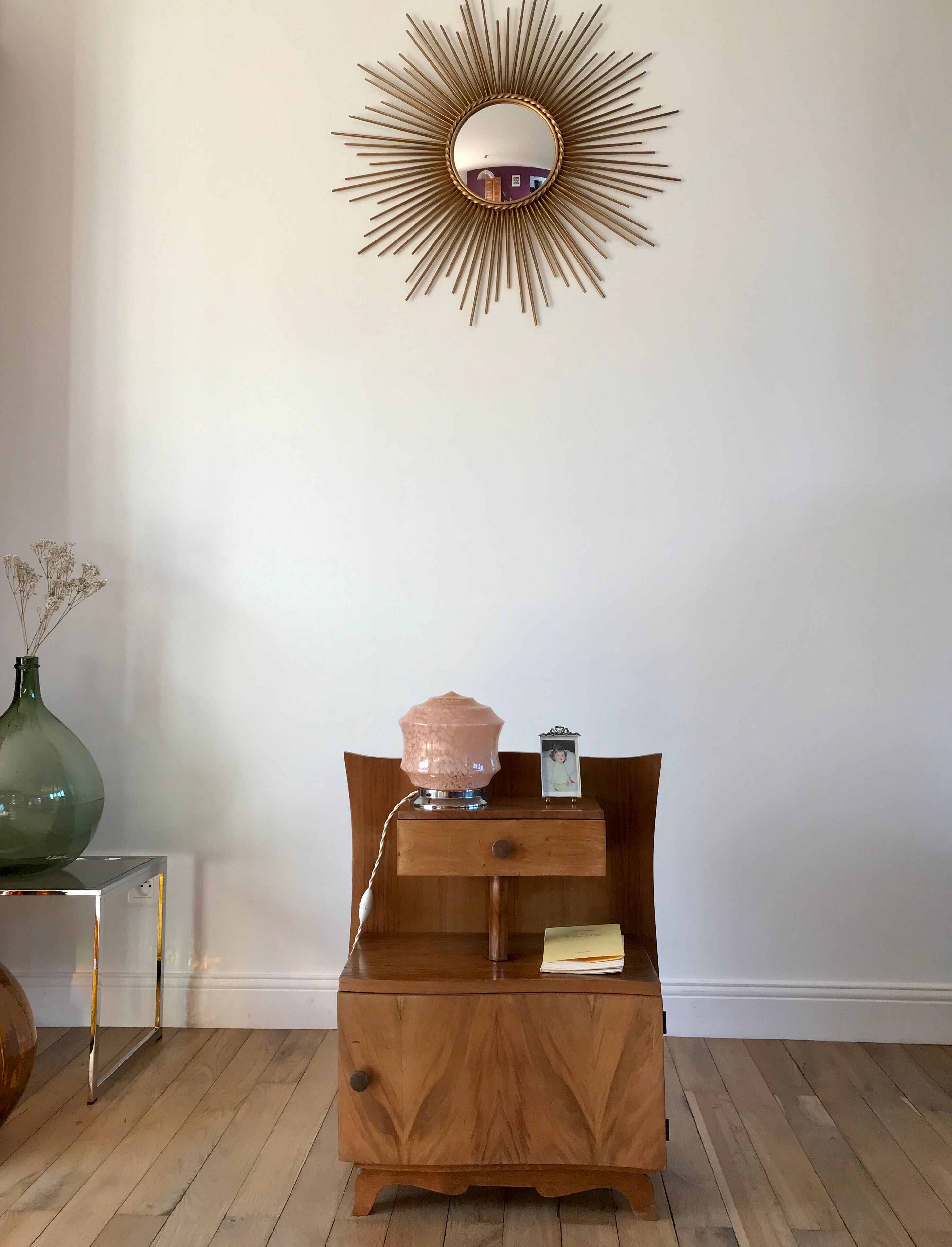 Bedside table in beech wood art deco 30s