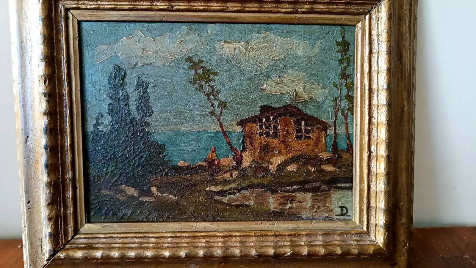 Oil painting on panel landscape early 1900s