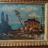 Peinture à l'huile sur panneau paysage début des années 1900