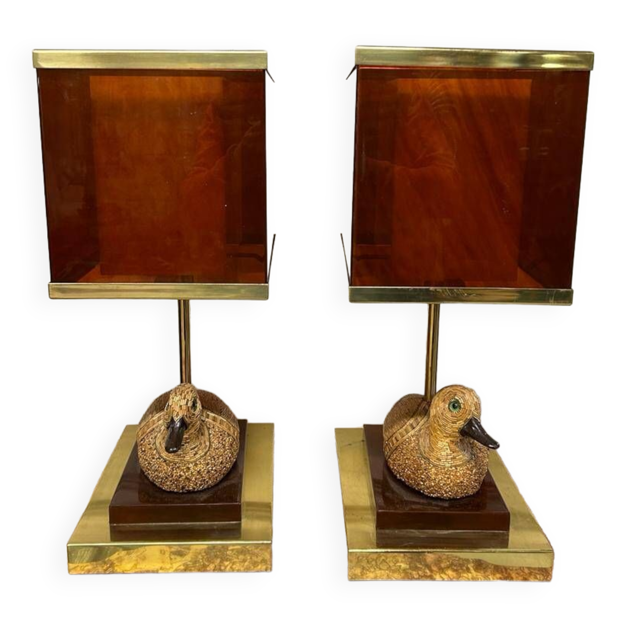 Pair of Brass and Bakelite Duck Lamps from the 1970s