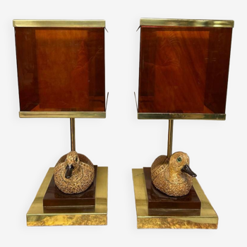 Pair Of Brass And Bakelite Duck Lamps From The 1970s