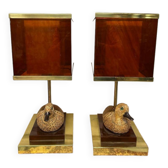 Pair of Brass and Bakelite Duck Lamps from the 1970s