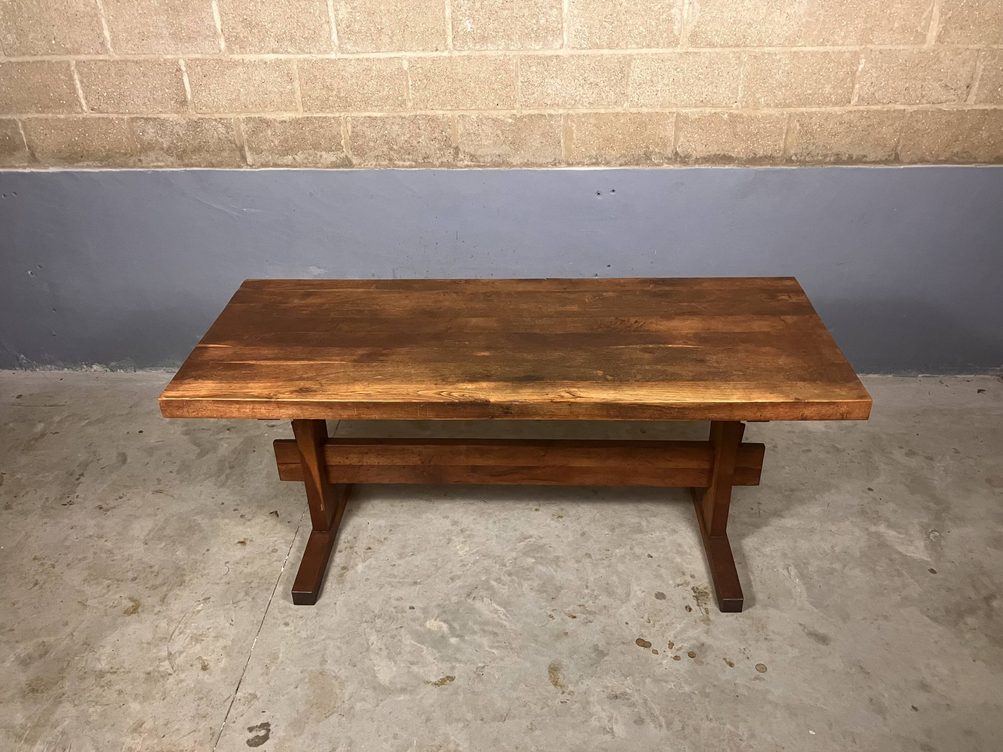 Oak dining table with 2 benches Minimalist Brutalist Wabi Sabi
