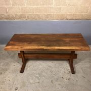 Oak dining table with 2 benches Minimalist Brutalist Wabi Sabi