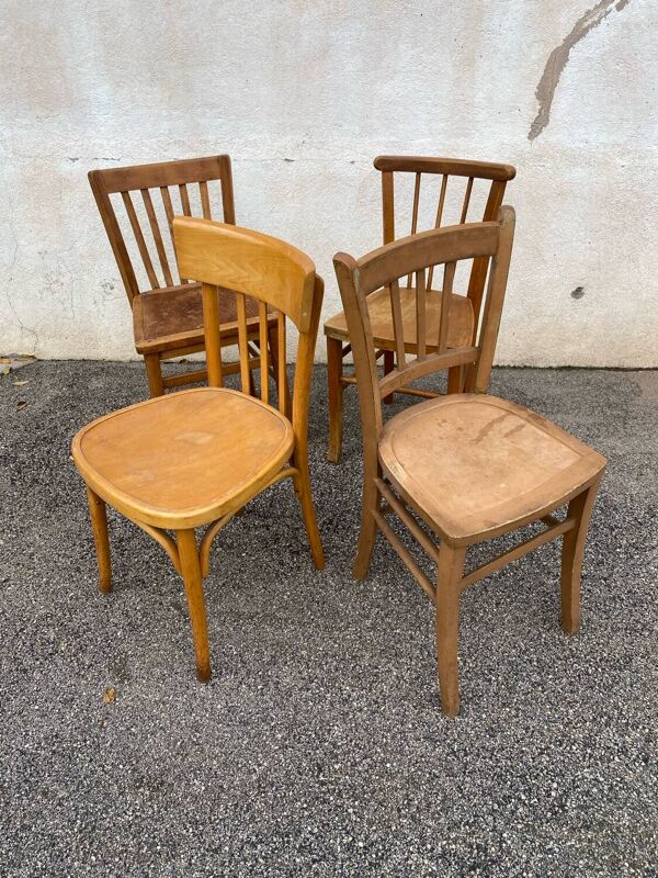 Set de 4 chaises bistrot dépareillées jaunes
