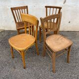 Set of 4 yellow mismatched bistro chairs