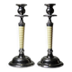 Pair of vintage candlestick holders in silver-plated metal with ivory-style plastic.