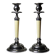 Pair of vintage candlestick holders in silver-plated metal with ivory-style plastic.