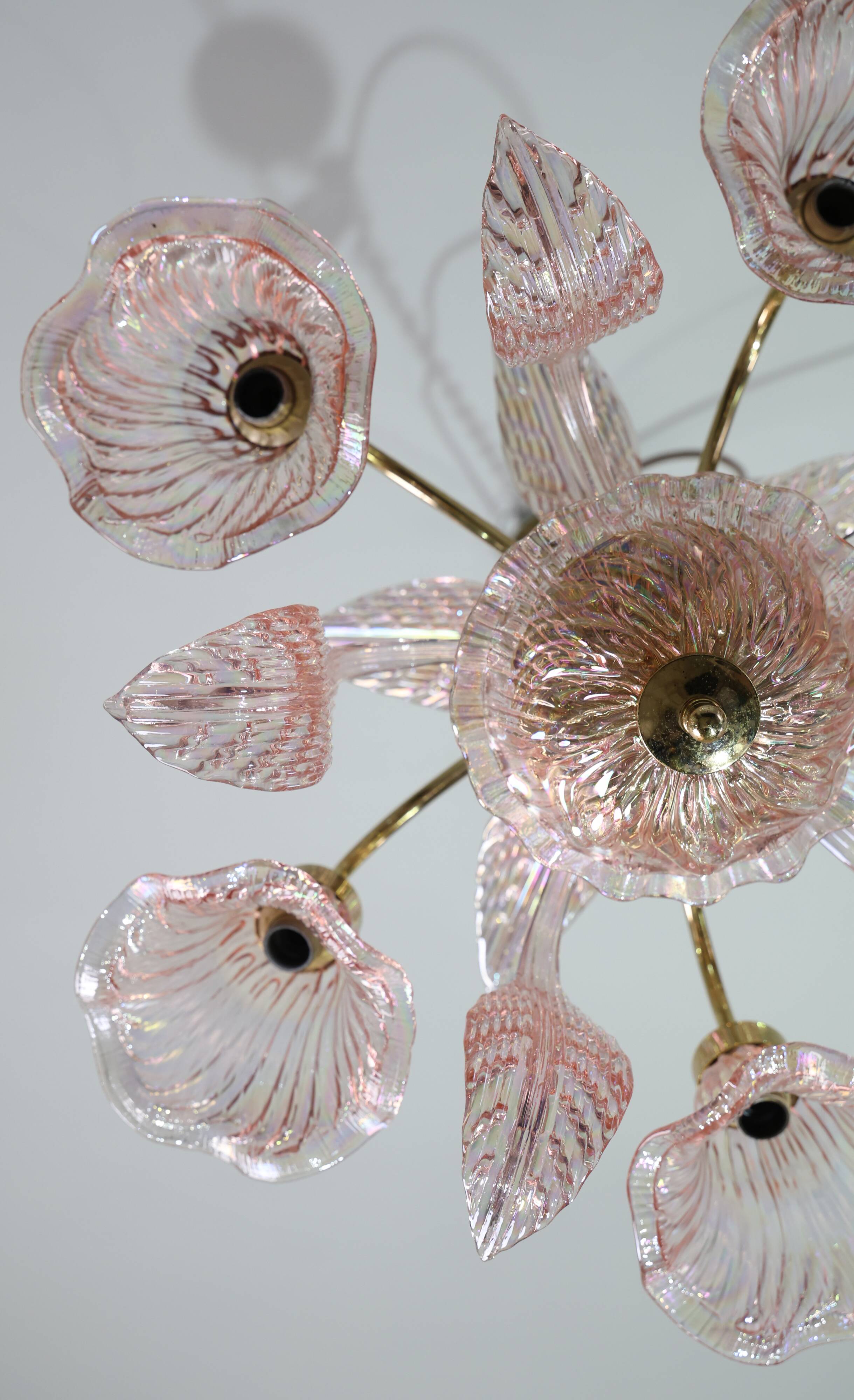 Liz Taylor, Iridiscent Pink Murano Glass Chandelier, 1980s