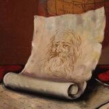 20th century Italian still life painting with musical instruments