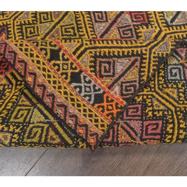 Yellow Handwoven Vintage Turkish Wool Flatweave Kilim Rug 118x200