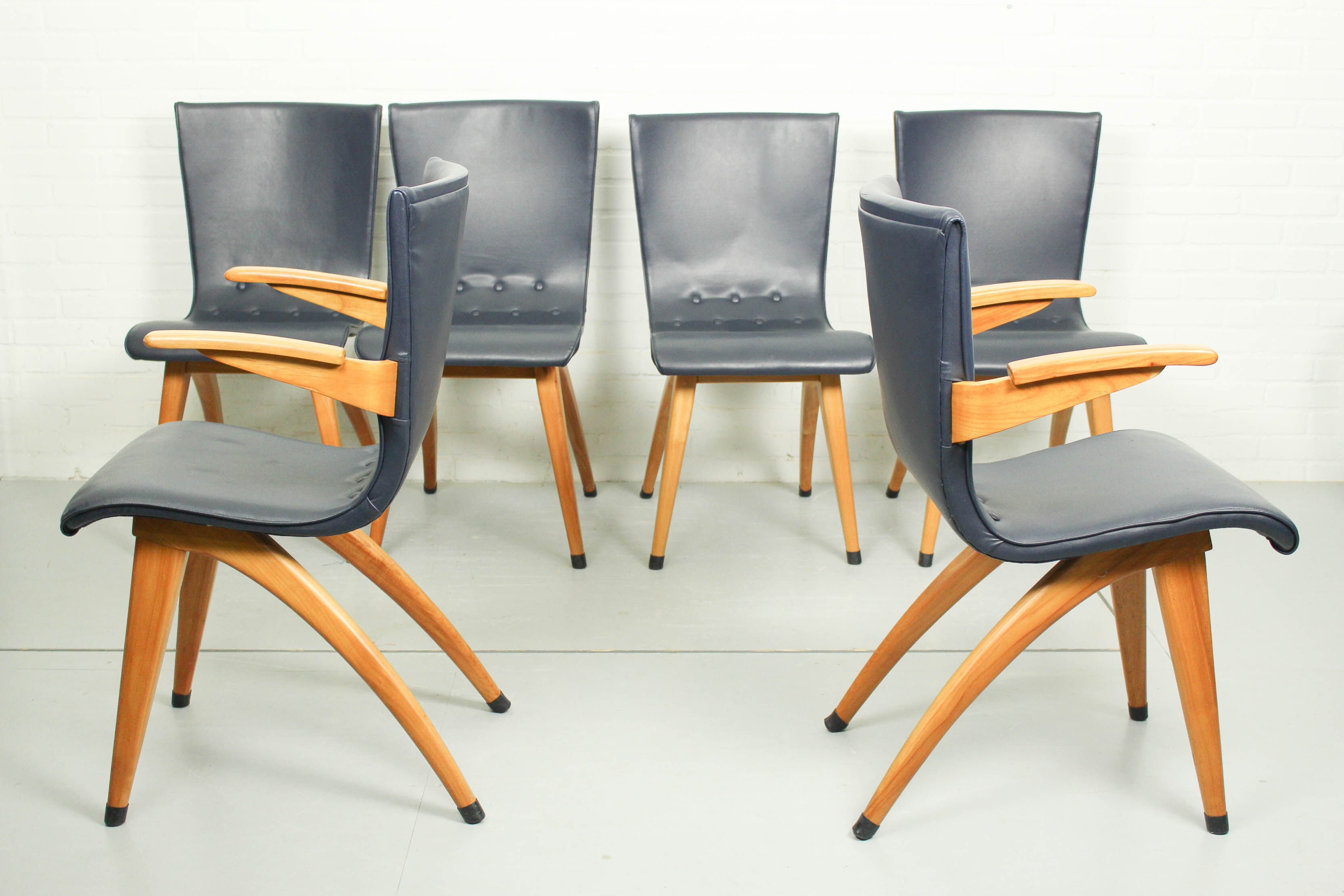 Set of 6 Cor van Os leatherette dining chair model Swing, 1960s