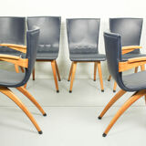 Ensemble de 6 chaises de salle à manger en similicuir Cor van Os modèle Swing, années 1960