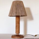 Turned wood lamp and jute lampshade