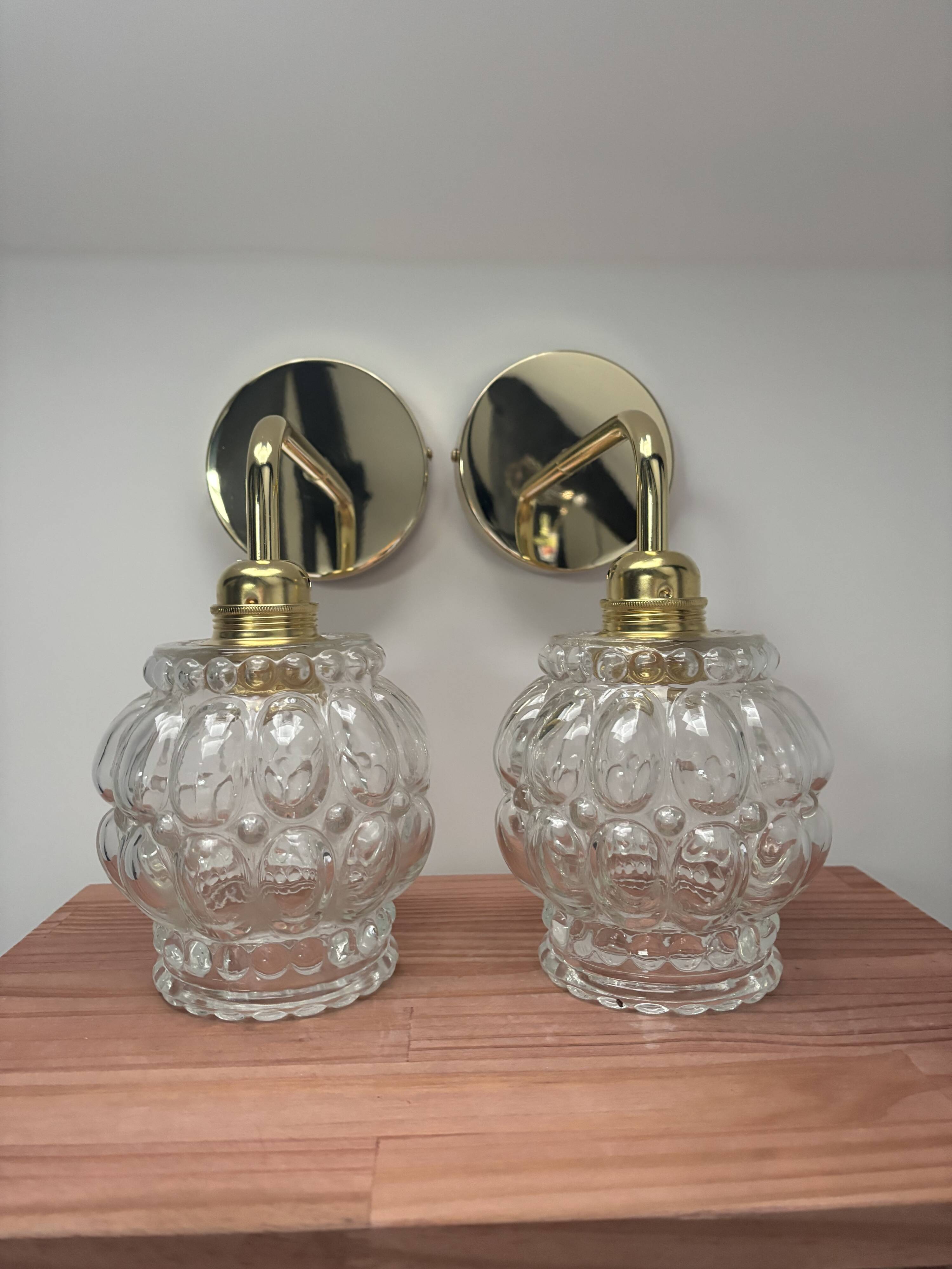 Pair of vintage glass gold wall sconces