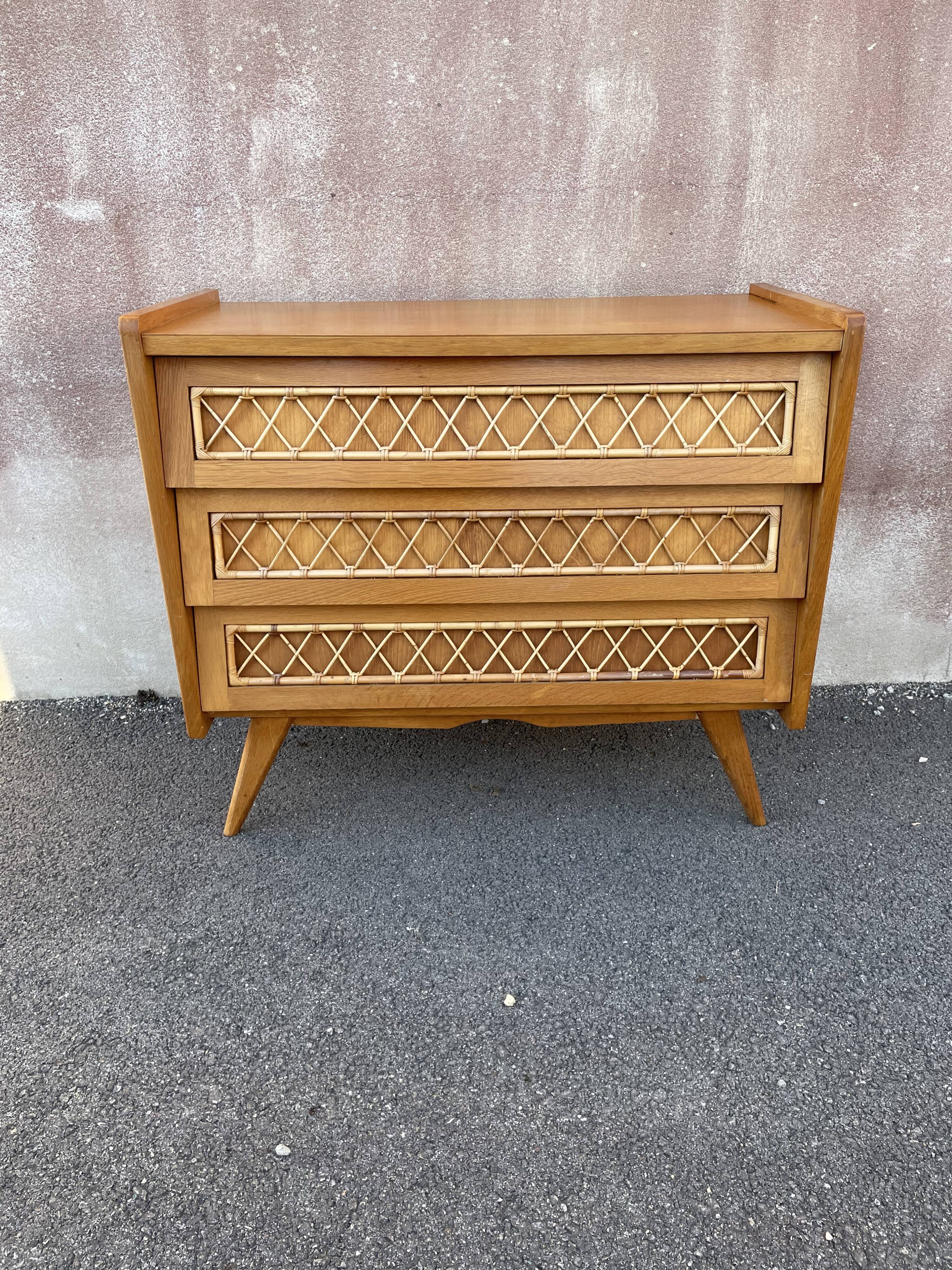 Commode bois et rotin