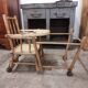 High chair retro baby old wood beech modular patinated white cream art deco dlg Baumann