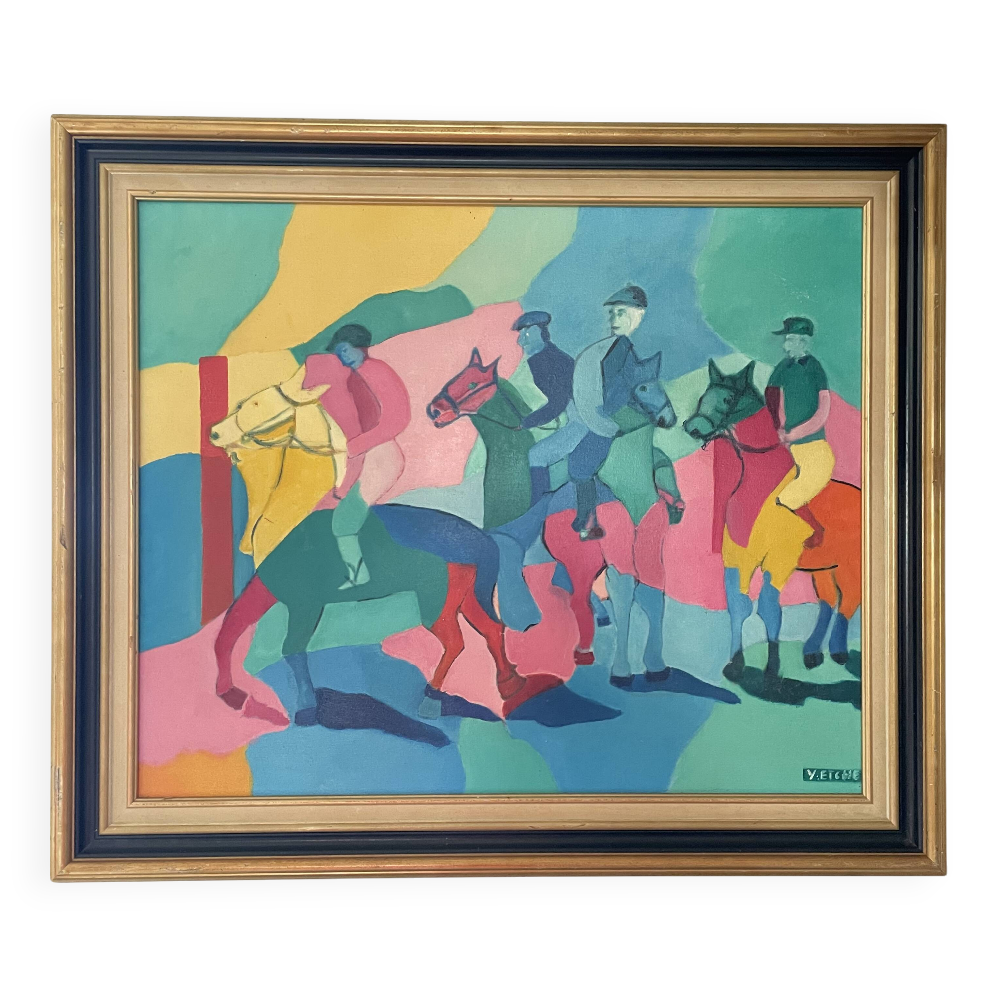 Huile sur toile signée - scène équestre